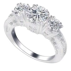 Ring Engagement 3 cz Stones Platinum Planted